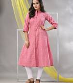 Pink solid cotton a-line kurta