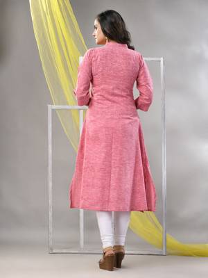 Pink solid cotton a-line kurta 4