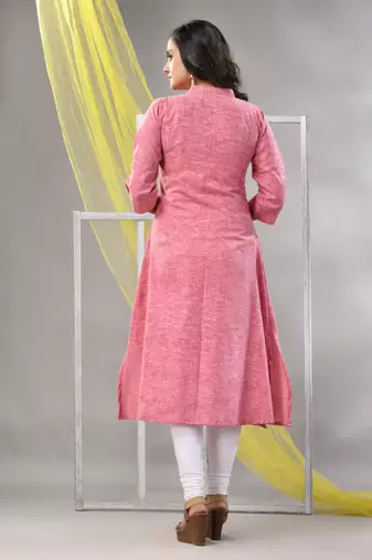 Pink solid cotton a-line kurta