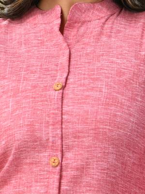 Pink solid cotton a-line kurta 5