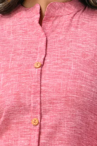 Pink solid cotton a-line kurta