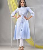 Baby blue solid cotton a-line kurta