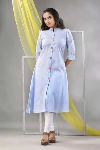 Baby blue solid cotton a-line kurta