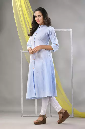 Baby blue solid cotton a-line kurta