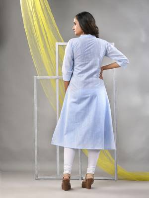 Baby blue solid cotton a-line kurta 4