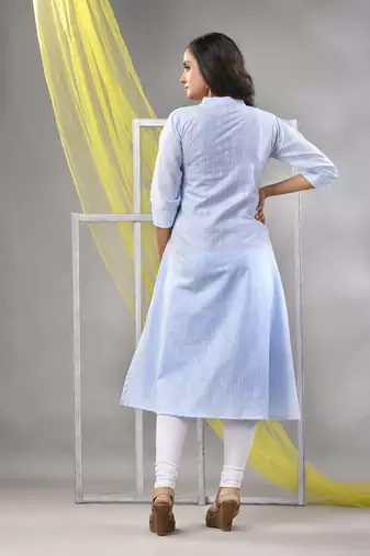 Baby blue solid cotton a-line kurta