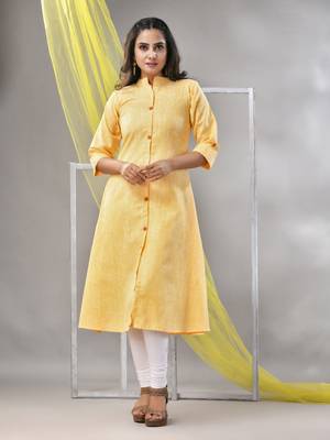 Yellow solid cotton a-line kurta 1
