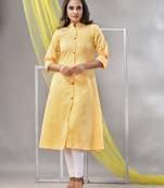 Yellow solid cotton a-line kurta