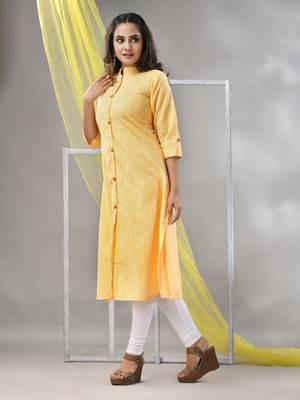 Yellow solid cotton a-line kurta 3