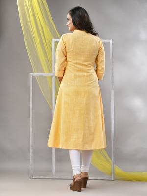Yellow solid cotton a-line kurta 4