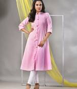 Baby pink solid cotton a-line kurta