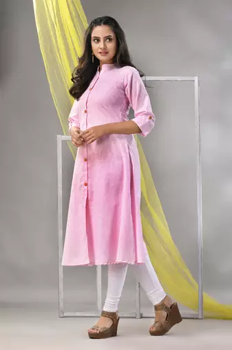 Baby pink solid cotton a-line kurta
