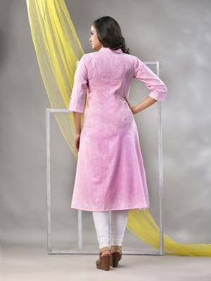 Baby pink solid cotton a-line kurta 4