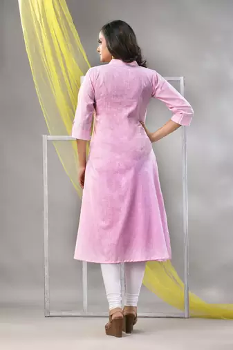Baby pink solid cotton a-line kurta