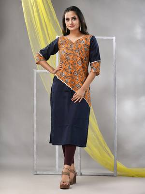 Black cotton ajrak printed straight kurta 1