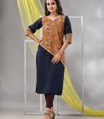 Black cotton ajrak printed straight kurta