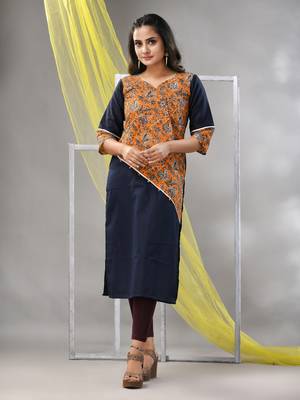 Black cotton ajrak printed straight kurta 2