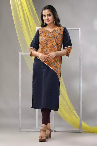 Black cotton ajrak printed straight kurta