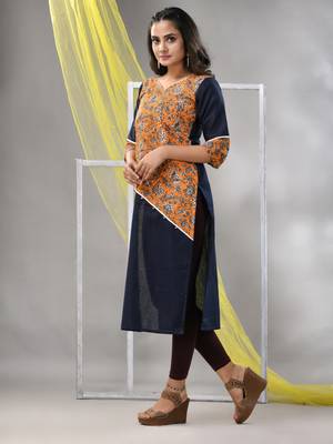 Black cotton ajrak printed straight kurta 3