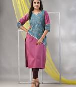 Mauve cotton ajrak printed straight kurta