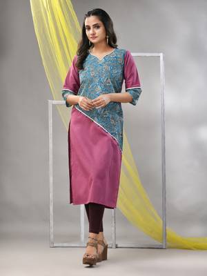 Mauve cotton ajrak printed straight kurta 2