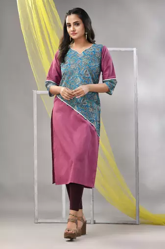 Mauve cotton ajrak printed straight kurta