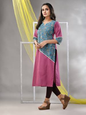 Mauve cotton ajrak printed straight kurta 3