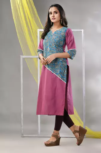 Mauve cotton ajrak printed straight kurta
