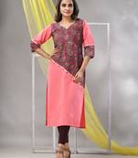 Pink cotton ajrak printed straight kurta