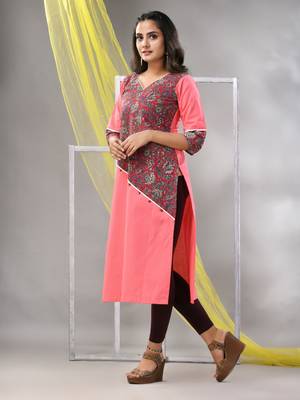 Pink cotton ajrak printed straight kurta 3
