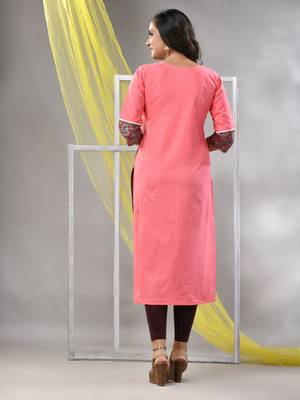 Pink cotton ajrak printed straight kurta 4