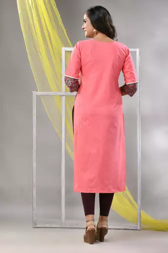 Pink cotton ajrak printed straight kurta