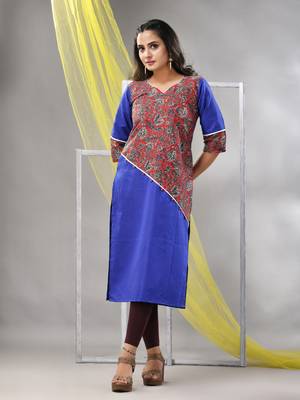 Blue cotton ajrak printed straight kurta 2