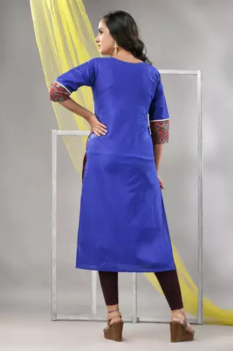 Blue cotton ajrak printed straight kurta