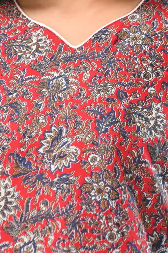 Blue cotton ajrak printed straight kurta