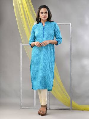 Sky blue rayon leheriya printed straight kurta 1