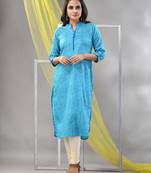 Sky blue rayon leheriya printed straight kurta