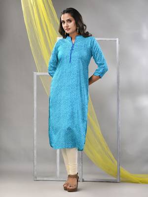 Sky blue rayon leheriya printed straight kurta 2