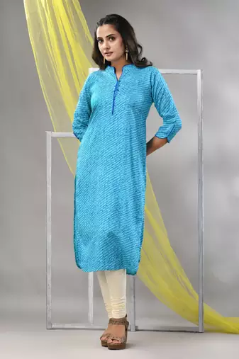 Sky blue rayon leheriya printed straight kurta