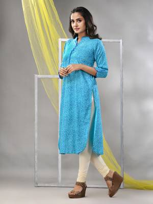 Sky blue rayon leheriya printed straight kurta 3