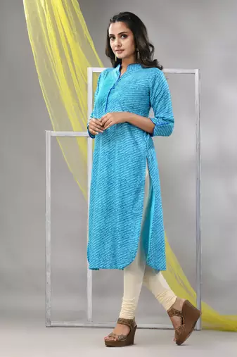 Sky blue rayon leheriya printed straight kurta