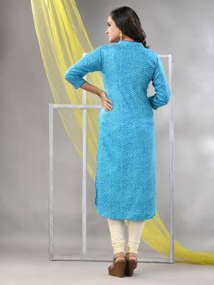 Sky blue rayon leheriya printed straight kurta 4