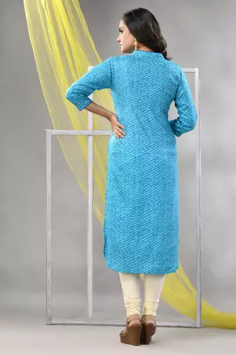 Sky blue rayon leheriya printed straight kurta