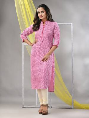 Pink rayon leheriya printed straight kurta 1