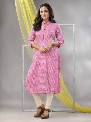 Pink rayon leheriya printed straight kurta 2