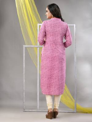 Pink rayon leheriya printed straight kurta 4