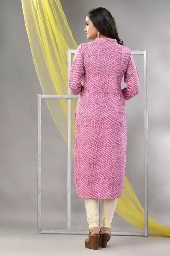 Pink rayon leheriya printed straight kurta