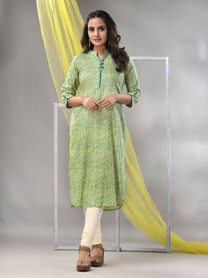 Green rayon leheriya printed straight kurta 1
