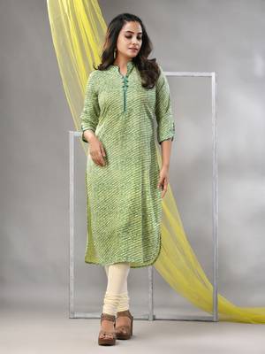 Green rayon leheriya printed straight kurta 2