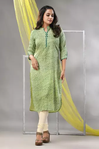 Green rayon leheriya printed straight kurta